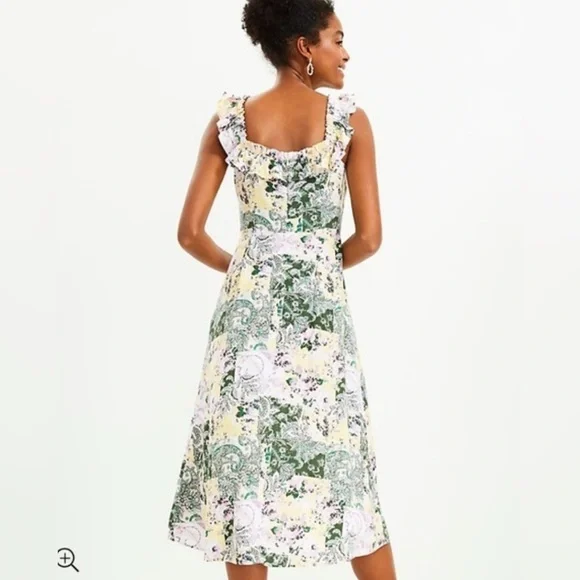 LOFT Patchwork Midi Dress Floral Sleeveless with Ruffle Detail sleeveless SZ 10 - Picture 10 of 10